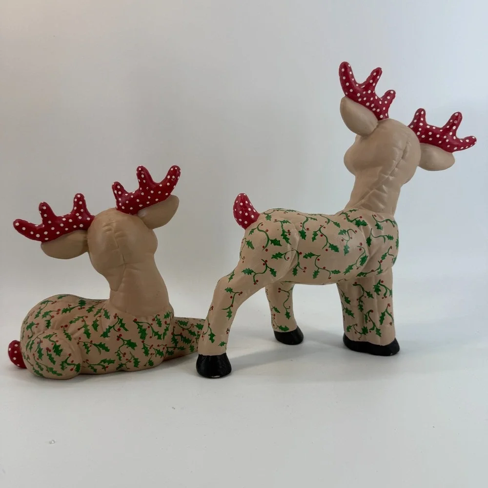 Vintage Kimple Ceramic Molds Christmas Quilted Reindeer Set Figurines Polka Dots